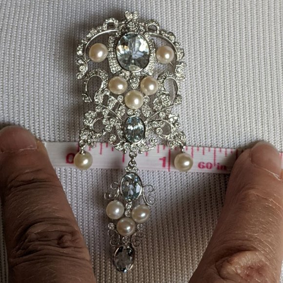 18K/Diamond/Aqua/Pearl Brooch Victorian Style - Picture 14 of 15